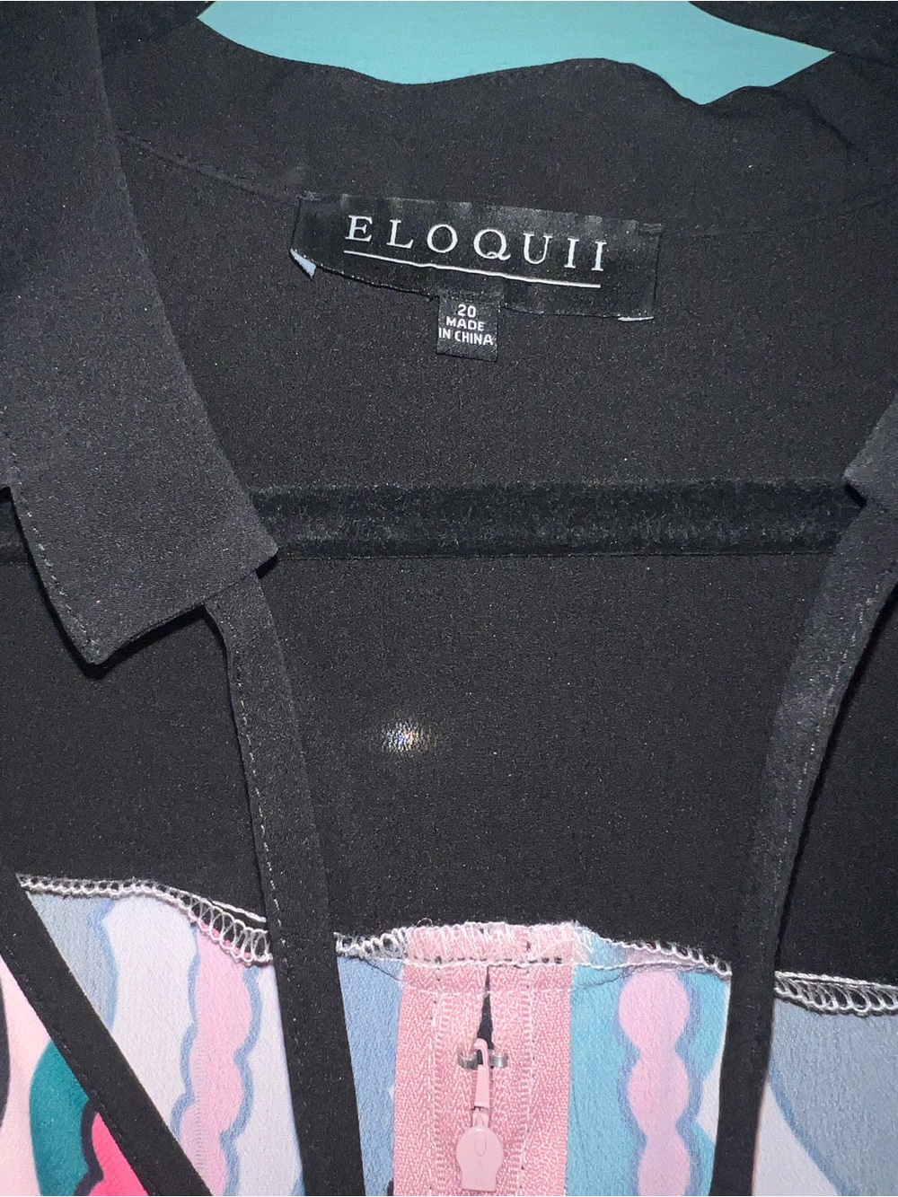 Eloquii Multicolor Scallop-Stripe Long Sleeve Dress - Black, Pink, Teal, Cream - Picture 4 of 7